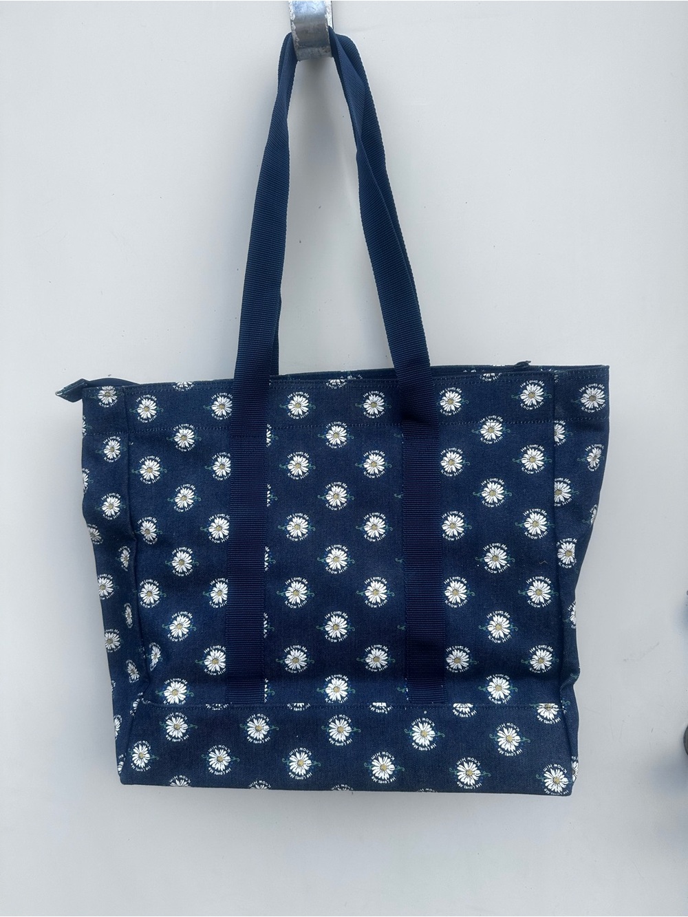 Navy Daisy Canvas Tote Bag - Unbranded